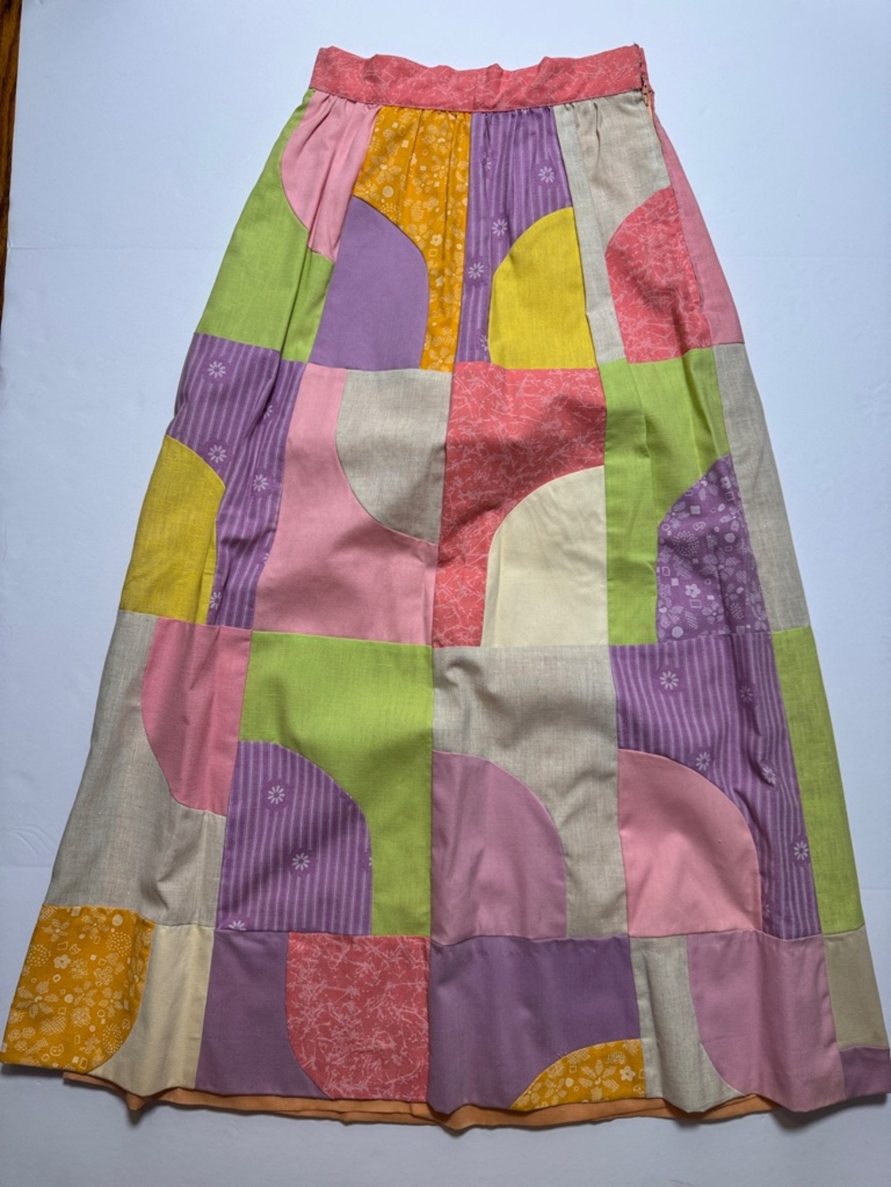 VINTAGE Saks Fifth Avenue Patchwork‎ Maxi Skirt Colorful Pastel Talon Zipper 12 - Picture 7 of 11